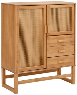 Home affaire Highboard Linz, Stauraumschrank mit Rattangeflecht auf den Türfronten, Massivholz