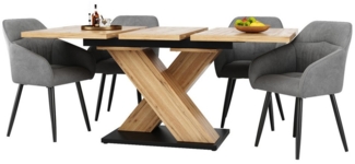 Tongtong Essgruppe Esstisch-Set (5-teilig), 119–158,5 x 80 CM Esstisch mit 4 Stühlen, (Bis 150 kg belastbar, für Küche und Wohnzimmer, 5-tlg), Dunkelgrau, Samt-Esszimmerstühle, Esstisch mit gekreuzten Beinen
