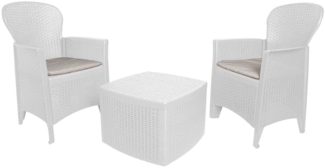 Dmora Outdoor-Lounge-Set Anny, Gartengarnitur mit 2 Sesseln und 1 Containertisch, Sitzecke in Rattan-Optik, 100 % Made in Italy, Weiß