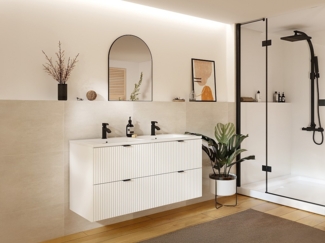 Vente-unique - Waschbeckenunterschrank hängend unter Waschbecken - Weiß matt - 120 cm - ZEVINI