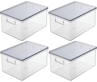 Aufbewahrungsbox Stapelbar 4er Set mit Deckel mDesign transparent / rauchgrau