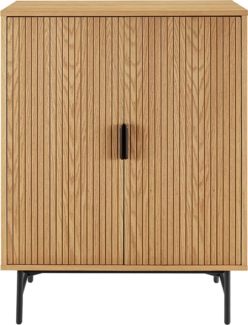 Kommode 80 x 40 cm MDF Eichenholzfurnier geriffelt mit 2 Türen und 4 Regalböden