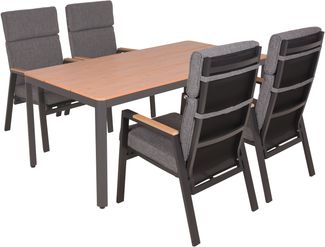 Garten-Sitzgruppe LEA 5-tlg. - Kunststoff, Braun | Gartenmöbel-Set Gartengarnitur Garten-Essgruppe mit Stühlen und Esstisch