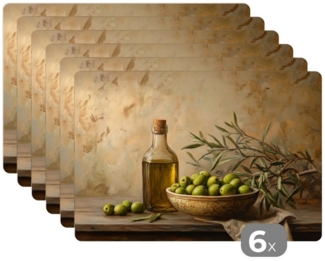 MuchoWow Platzset Oliven - Stilleben - Vintage, (6-St), Platzsets, Tischset, Abwaschbar, Tischsets, Platzdeckchen