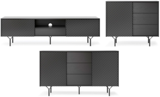 Wohnzimmer-Set Wohnwand Raven 3-teilig schwarz mit 3D-Optik