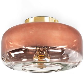 hofstein Deckenleuchte runde Deckenlampe aus Metall/Glas in Messingfarben/Kupferfarben/Klar, ohne Leuchtmittel, Retro/Vintage, mit Schirm aus Glas (28cm), 1x E27, ohne Leuchtmittel