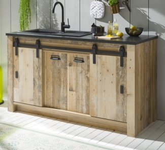 Furn. Design Spülenunterschrank Stove (Küchenschrank in Used Wood / Altholz Vintage, 161 x 93 cm) für Spüle oder Ceranfeld