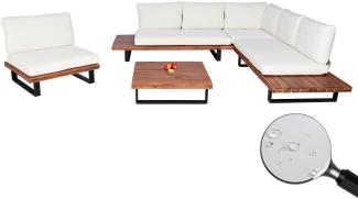 Garten-Garnitur mit Sessel HWC-H54, Lounge-Set Sofa, Spun Poly Akazie Holz MVG Aluminium ~ braun, Polster cremeweiß