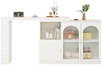i@home Bartisch 360° drehbar, Esstheke, Kücheninsel mit Stauraum Sideboard (Bis 60 kg belastbar, Aufbewahrungsschrank mit Changhong-Glastür), Um 360° drehbarer,Hauptkörper 120 x 40 x 97 cm