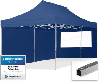 3x6 m Faltpavillon, ECONOMY Alu 32mm, Seitenteile mit Panoramafenstern, blau