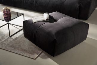 KAWOLA Hocker PALACE Polsterhocker velvet schwarz 41 x 86 x 86 cm