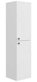 Badezimmerschrank Saros 35 x 32 x 140 cm - Hochglanz weiß - Hängender Seitenschrank mit 2 Türen