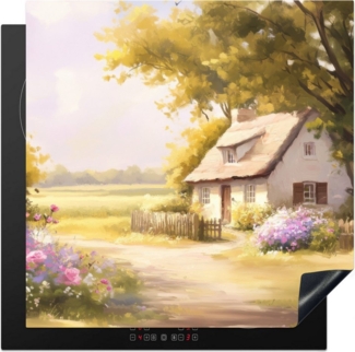 MuchoWow Herd-Abdeckplatte Landhaus - Holz - Blumen, Vinyl, (1 tlg), Küche Herdabdeckung Ceranfeld Induktionsfeld Vinyl, 65x50 cm