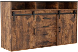 HOMAVO Sideboard HG1-L mit Schiebetüren & 4 Schubladen – 140 cm, FSC-zertifiziert, Retro-Style