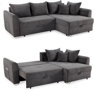 Ecksofa L-Form Couch Polsterecke Schlaffunktion Bettkasten Cord Dunkelgrau