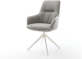 Drehstuhl Zelia-Flex mit Armlehnen Strukturstoff Soft Grau Kreuzgestell breit Weiß 360° drehbar Wippfunktion Taschenfederkern