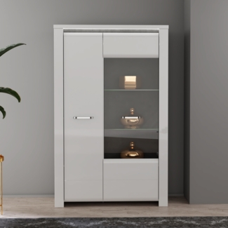 FORTE Brugia Highboardvitrine mit LED Beleuchtung, Holzwerkstoff, Grau/Weiß, 101,4 x 162,3 x 41,9 cm