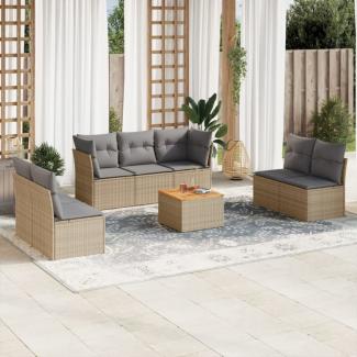 vidaXL 8-tlg. Garten-Sofagarnitur mit Kissen Beige Poly Rattan 3255898
