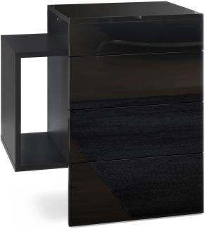 Vladon Nachttisch Queens, Nachttischschrank mit 2 Schubladen und 1 seitlichem Fach zur Wandmontage, Schwarz matt/Schwarz Hochglanz (60 x 63 x 36 cm)