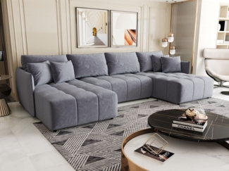 Wohnlandschaft Schlafsofa Sofa TREVISO Stoff Monolith Hellblau