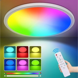 LMaxhome LED Deckenleuchte Dimmbar Deckenlampe RGB Farbwechsel mit Fernbedienung Ultra Dünn Rund, 2 St, 24W, 3000K/4000K/6000K, Nachtlicht für Kinderzimmer Schlafzimmer Küche