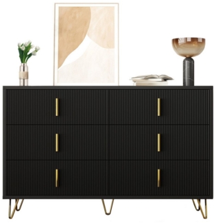 Refined Living Sideboard Kommode mit 6 Schubladen, Aufbewahrungsschrank mit goldene Griffe (120 cmx 77 cm x 40 cm, Modernes Design, 1 St, Hochwertige Materialien, Vielseitige Anwendung), Großer Stauraum, für Esszimmer, Wohnzimmer, Schlafzimmer