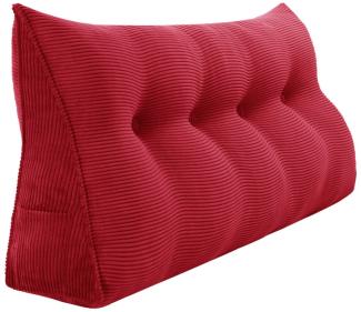 VERCART Großes Keilkissen, Langes Lesekissen, Bettruhe Rückenkissen, Dreieckiges Liegekissen, Dekoratives Kopfteilkissen für Tagesbett oder Tiefes Sofa, Cord Rot, 120cm