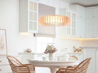 LED Pendelleuchte MONTE Naturholz Lamellen & Fernbedienung, Ø 60cm