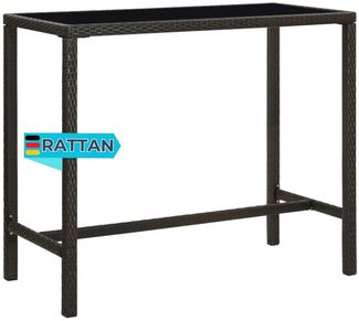 Garten-Bartisch JONI Braun 130x60x110 cm Poly Rattan und Glas | Gartentisch Rattan Bistrotisch Outdoortisch Terrassentisch
