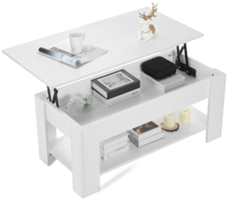 oyajia Couchtisch Höhenverstellbarer Kaffeetisch mit Verstecktem Stauraum / Ablage 100CM (Höhenverstellbar 42–56 cm, modernes Design, viel Stauraum), Modern Weiß Kaffeetisch für Studie, Büro, Wohnzimmertisch, Empfangraum