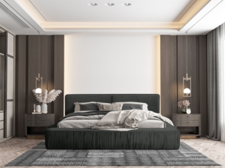 Polsterbett Doppelbett LEXIE 180x200cm Komplettset in Stoff Riviera Anthrazit