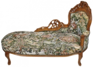 Casa Padrino Barock Chaiselongue Gobelin Muster / Braun - Antik Stil Möbel Lounge Liege Recamiere