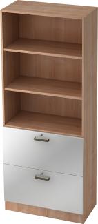 bümö office Aktenschrank mit Hängeregister-Schubladen abschließbar, Büroschrank Holz, 80cm breit in Nussbaum/Silber - Hängeregistratur für Hängeordner, Büro Schrank mit Relinggriffen, 7300-N-S-SG