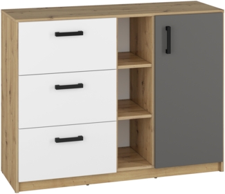 Kommode Fini Sideboard 120cm artisan eiche weiß anthrazit