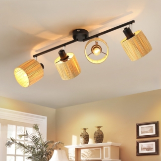 ZMH Deckenstrahler 4 Flammig Deckenleuchte Wohnzimmer - Deckenspots Vintage Strahler Innen Schwarz Natürlich Deckenlampe E14 Papier 350°Schwenkbar Spots für Flur Schlafzimmer (Ohne Leuchtmittel)