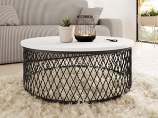 Couchtisch Mirpat, Beine aus Stahl (Farbe: Schwarz / Arktisches Weiß)