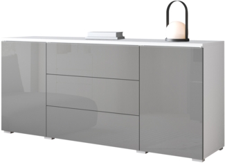 Kommode Doppo 150 (Farbe: Weiß / Grau Hochglanz, mit weißer LED Beleuchtung)