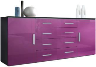 Vladon Sideboard Faro V2, Kommode mit 2 Türen und 4 Schubladen, Schwarz matt/Brombeer Hochglanz (166 x 72 x 35 cm)