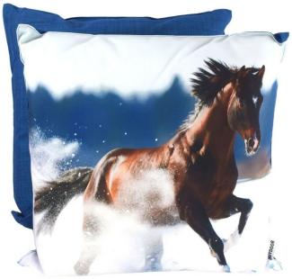 Outdoor Kissen Winter 45x45cm wetterbeständig aus 3 Tier- Motiven wählbar Pferd-Schnee