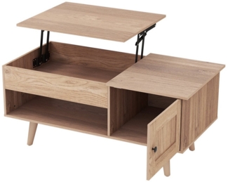 COSTWAY Couchtisch, Holz, höhenverstellbar, mit Stauraum & Schrank