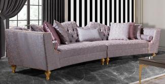 Casa Padrino Luxus Barock Sofa Rosa / Silber / Gold - Gebogenes Wohnzimmer Sofa - Hotel Sofa - Luxus Barock Wohnzimmer & Hotel Möbel - Edel & Prunkvoll