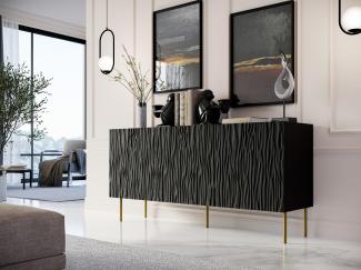 Domando Sideboard Forli M1 Modern Breite 152cm, aufwändig gefräste Fronten, hohe Füße in Schwarz Matt