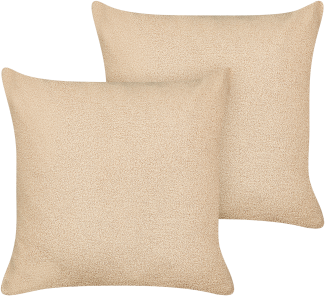 Kissen 2er Set Ohne Muster LEUZEA Bouclé 60 x 60 cm Sandbeige