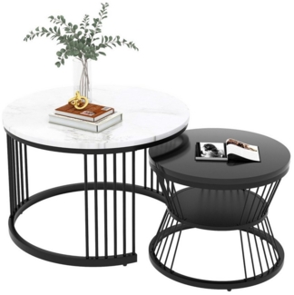 HAUSS SPOLE Couchtisch Modernes 2er-Set mit Hochglanz-Tischplatte, schwarzer Rahmen,Weiß