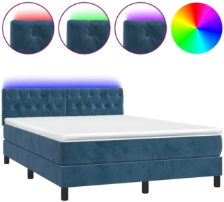 vidaXL Boxspringbett mit Matratze & LED Dunkelblau 140x200 cm Samt 3134589