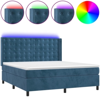vidaXL Boxspringbett mit Matratze & LED Dunkelblau 180x200 cm Samt 3139821