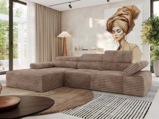 Ecksofa mit Relax-funktion, Elektrisch verstellbarer Sitz, L-förmige Ecke mit Armlehnen, Wellenfeder - RILASSO - linke Seite