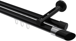 Innenlauf-Gardinenstangen-Set Siteno Verano 120 cm, 2-läufig, 20 mm Ø Schwarz