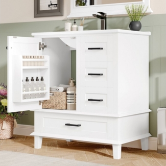 TavilaEcon Waschbeckenschrank Bodenstehender Badezimmerschrank mit integriertem Keramikwaschbecken komplett lackiert, mit 4 Schubladen und 1 Tür, 76×46×83.5cm