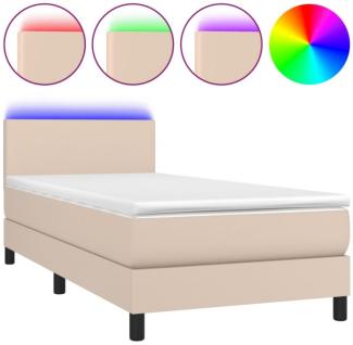 vidaXL Boxspringbett mit Matratze & LED Kunstleder Braun 80x200 cm, Härtegrad: H2 [3134074]